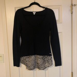 Guess Black/Leopard Print Top sz S/P